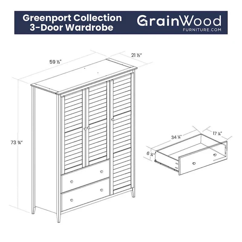 Armoire 3 portes en bois massif Greenport de Grain Wood Furniture