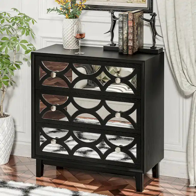 Table de chevet contemporaine avec façade miroir