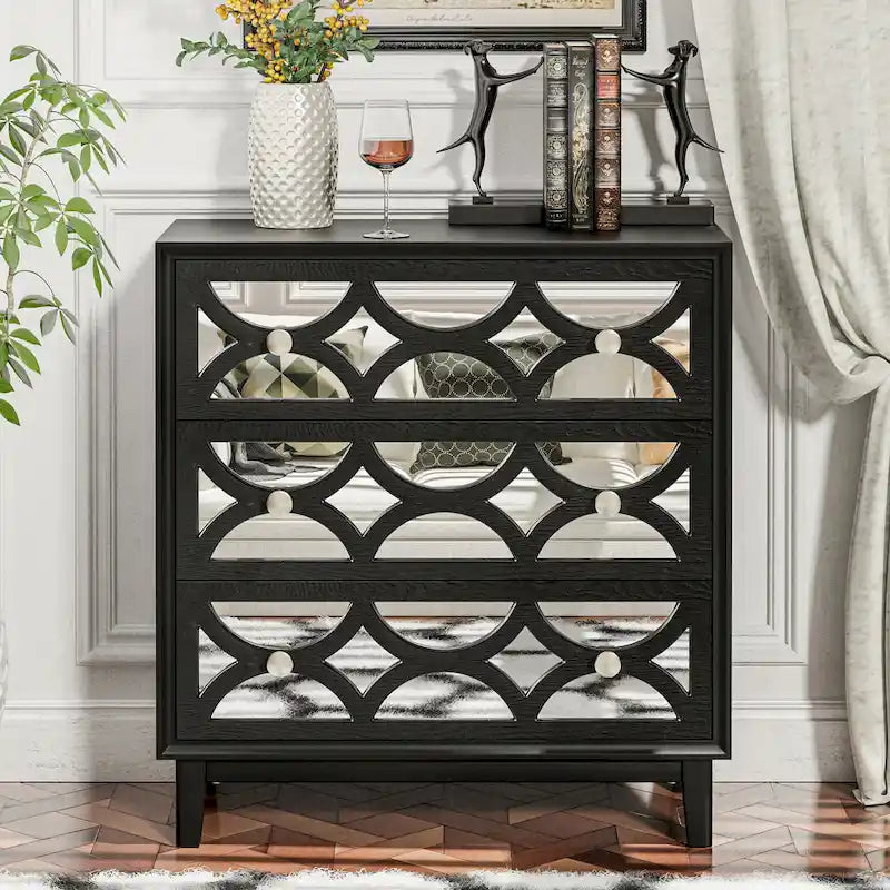 Table de chevet contemporaine avec façade miroir