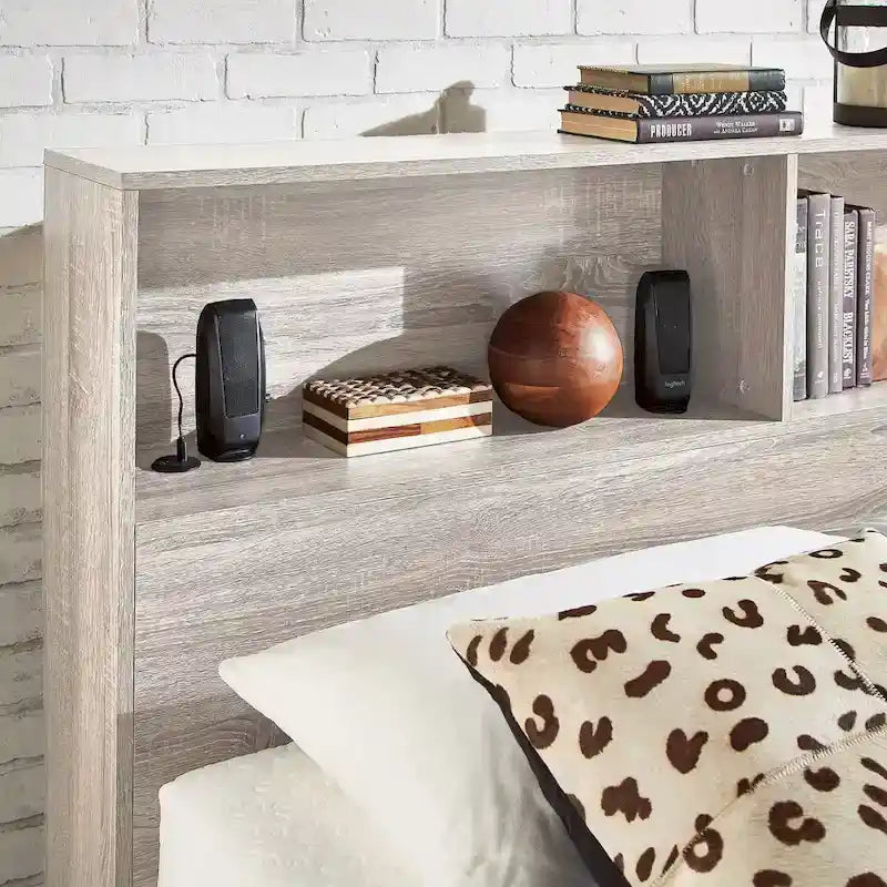 Lit plateforme Queen avec bibliothèque et ports USB