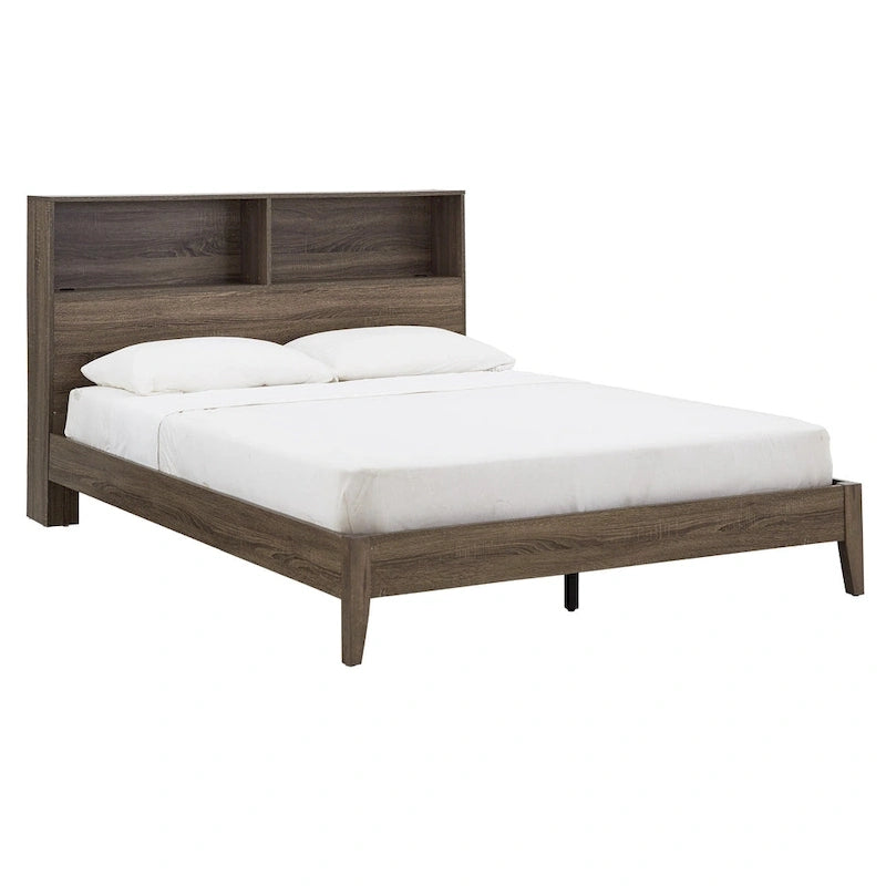 Lit plateforme Queen avec bibliothèque et ports USB