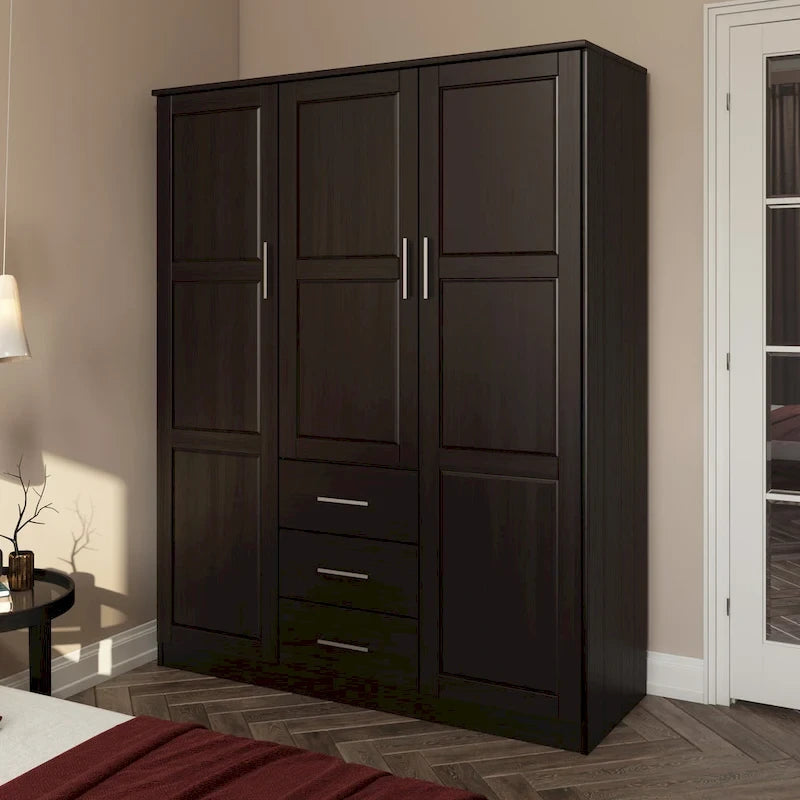 Palace Imports Armoire Cosmo 3 portes 100 % bois massif avec portes en bois massif ou portes miroir