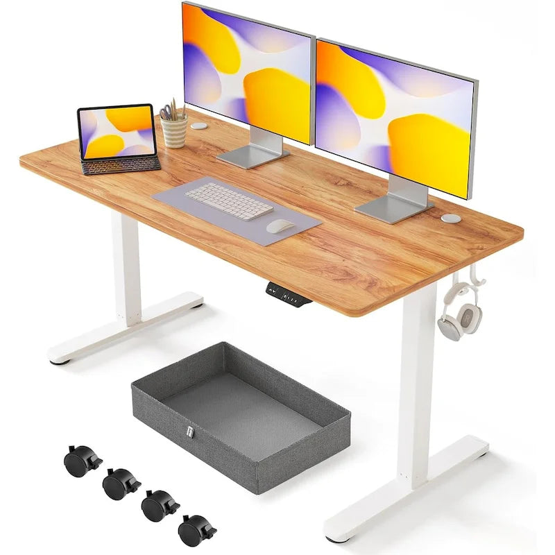 Bureau debout avec tiroir, Bureau électrique à hauteur réglable, Bureau de télétravail assis-debout, Poste de travail ergonomique
