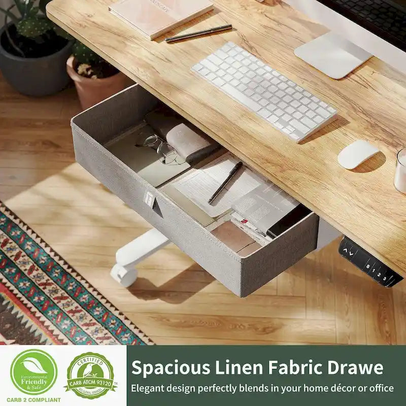 Bureau debout avec tiroir, Bureau électrique à hauteur réglable, Bureau de télétravail assis-debout, Poste de travail ergonomique