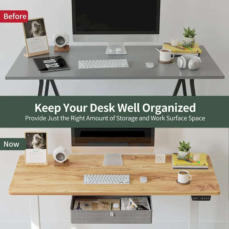 Bureau debout avec tiroir, Bureau électrique à hauteur réglable, Bureau de télétravail assis-debout, Poste de travail ergonomique