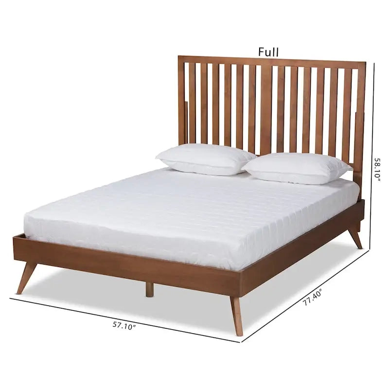 Lit plateforme en bois fini noyer brun de style Mid-Century Modern