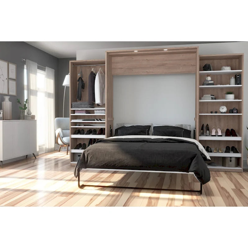 Lit Queen escamotable 125W avec 2 étagères de rangement