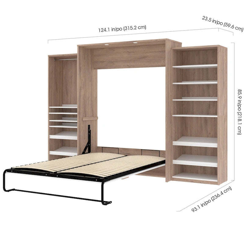 Lit Queen escamotable 125W avec 2 étagères de rangement