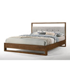 Lit moderne en tissu gris et noyer