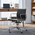 Chaise de bureau ergonomique à dossier bas en cuir véritable et côtelée