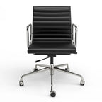 Chaise de bureau ergonomique à dossier bas en cuir véritable et côtelée
