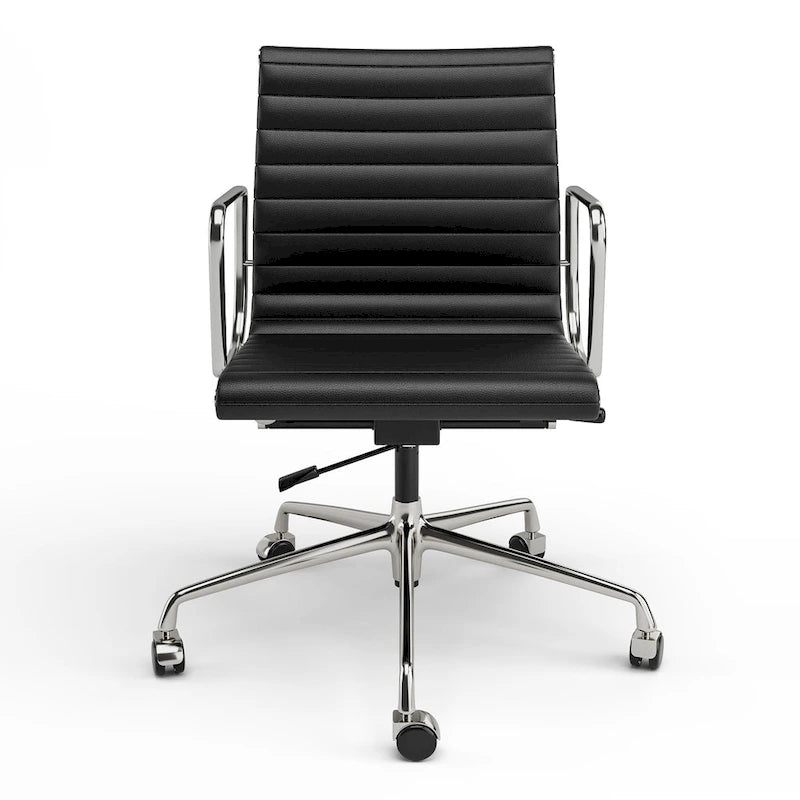 Chaise de bureau ergonomique à dossier bas en cuir véritable et côtelée