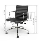 Chaise de bureau ergonomique à dossier bas en cuir véritable et côtelée