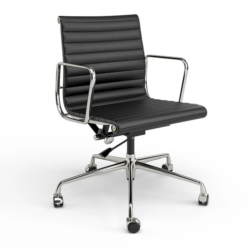 Chaise de bureau ergonomique à dossier bas en cuir véritable et côtelée