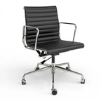 Chaise de bureau ergonomique à dossier bas en cuir véritable et côtelée