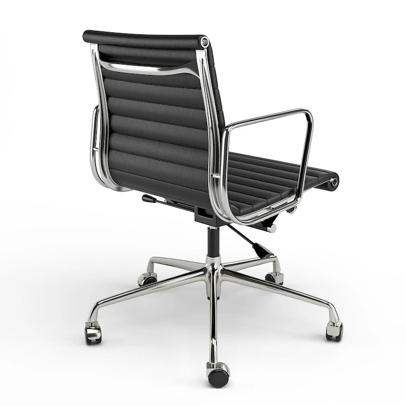 Chaise de bureau ergonomique à dossier bas en cuir véritable et côtelée