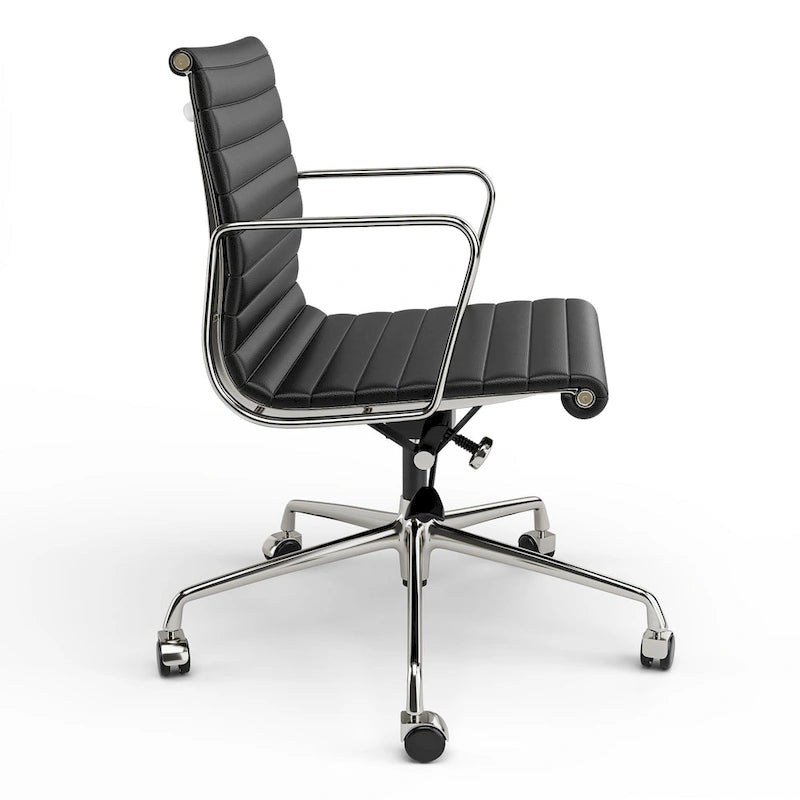 Chaise de bureau ergonomique à dossier bas en cuir véritable et côtelée