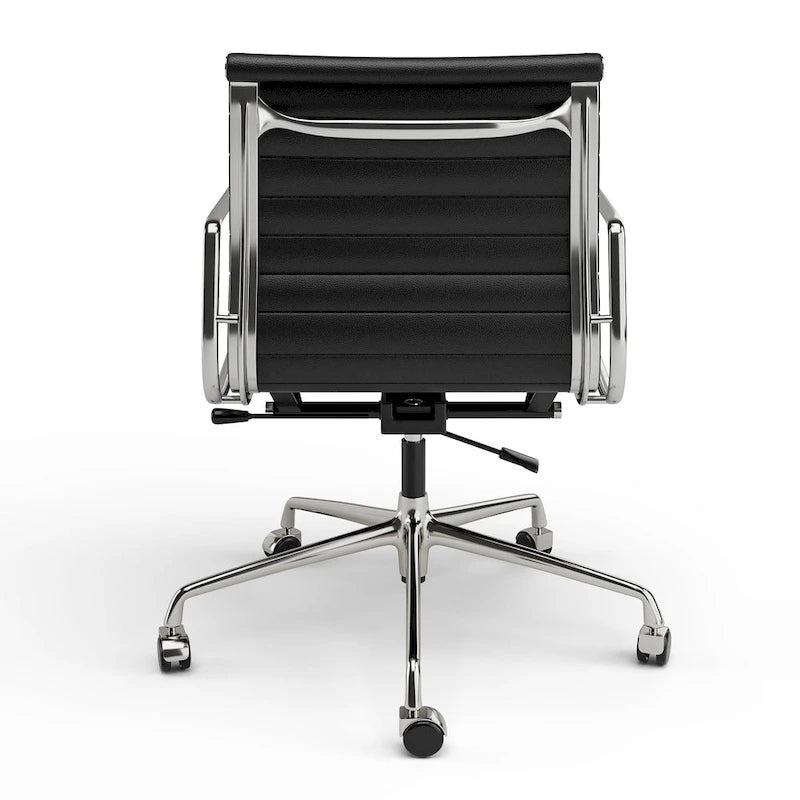 Chaise de bureau ergonomique à dossier bas en cuir véritable et côtelée