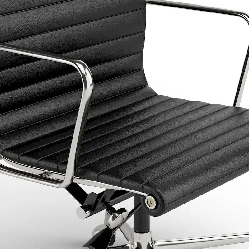 Chaise de bureau ergonomique à dossier bas en cuir véritable et côtelée