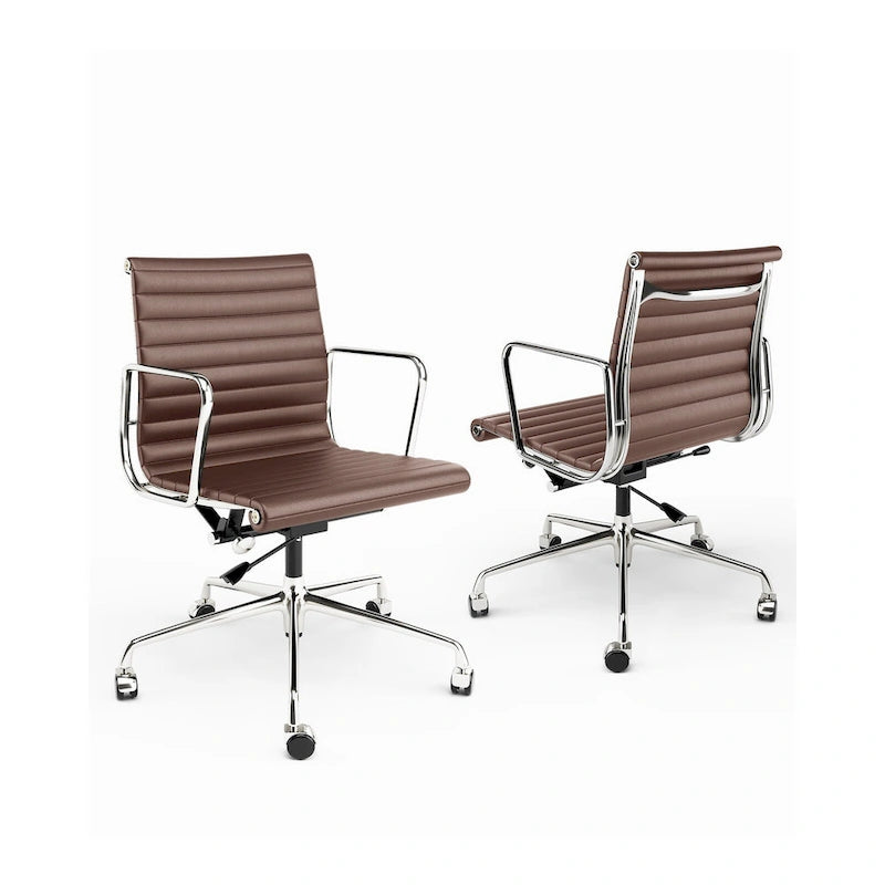Chaise de bureau ergonomique à dossier bas en cuir véritable et côtelée