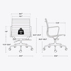 Chaise de bureau ergonomique à dossier bas en cuir véritable et côtelée