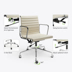 Chaise de bureau ergonomique à dossier bas en cuir véritable et côtelée