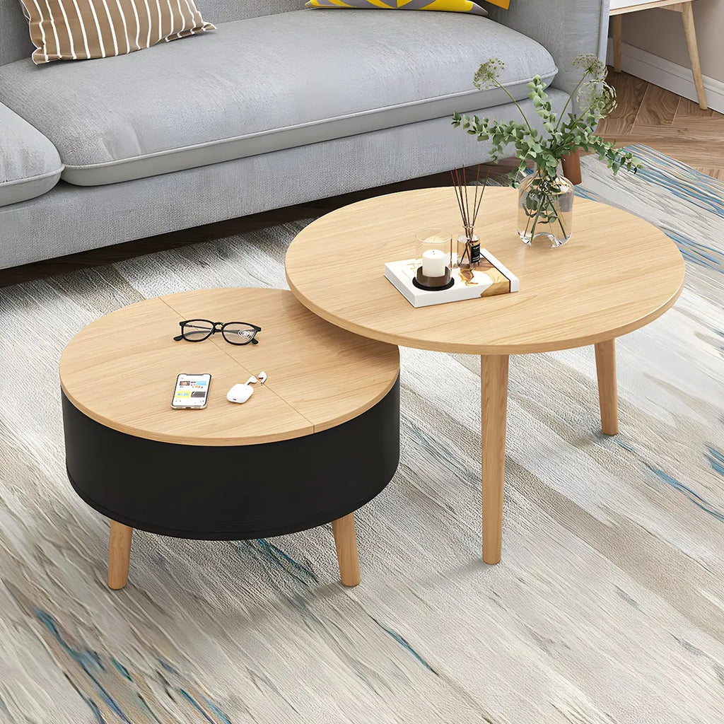 Table basse ronde en bois noir et blanc moderne avec rangement