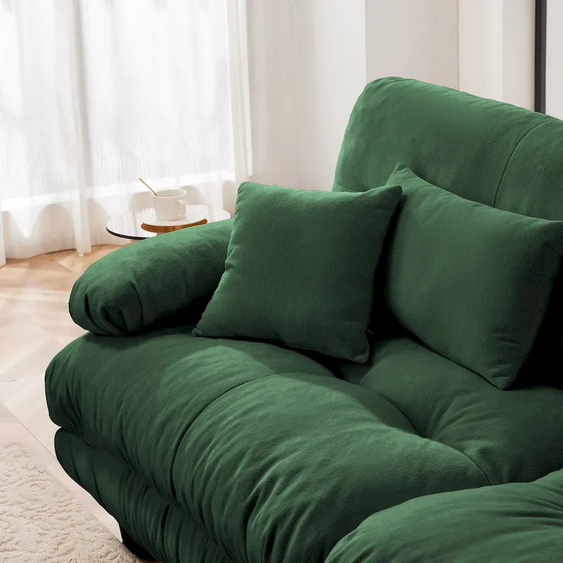 Canapé d'angle en forme de L en chenille avec coussins lombaires