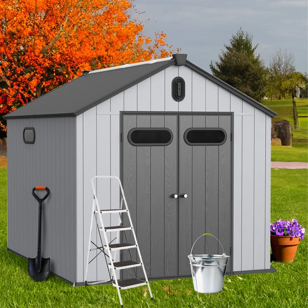 Abri de jardin en résine toutes saisons avec plancher de 1,8 m x 1,2 m / 1,8 m x 2,4 m / 2,4 m x 1,8 m / 2,4 m x 3 m, abri à outils Spire