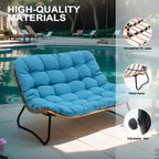Fauteuil Double Papasan avec Coussin, en Rotin PE Résistant aux Intempéries et Cadre en Métal pour Intérieur et Extérieur