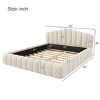 Cadre de lit Queen en velours avec tête de lit en forme de coquille pour chambre à coucher, pas besoin de sommier tapissier, beige