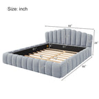 Cadre de lit Queen en velours avec tête de lit en forme de coquille pour chambre à coucher, pas besoin de sommier tapissier, beige