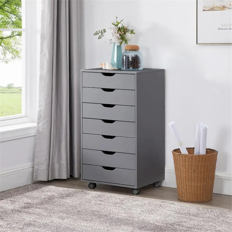 Classeurs de bureau, classeurs en bois pour bureau à domicile, classeur latéral, classeur mobile à tiroirs - Gris