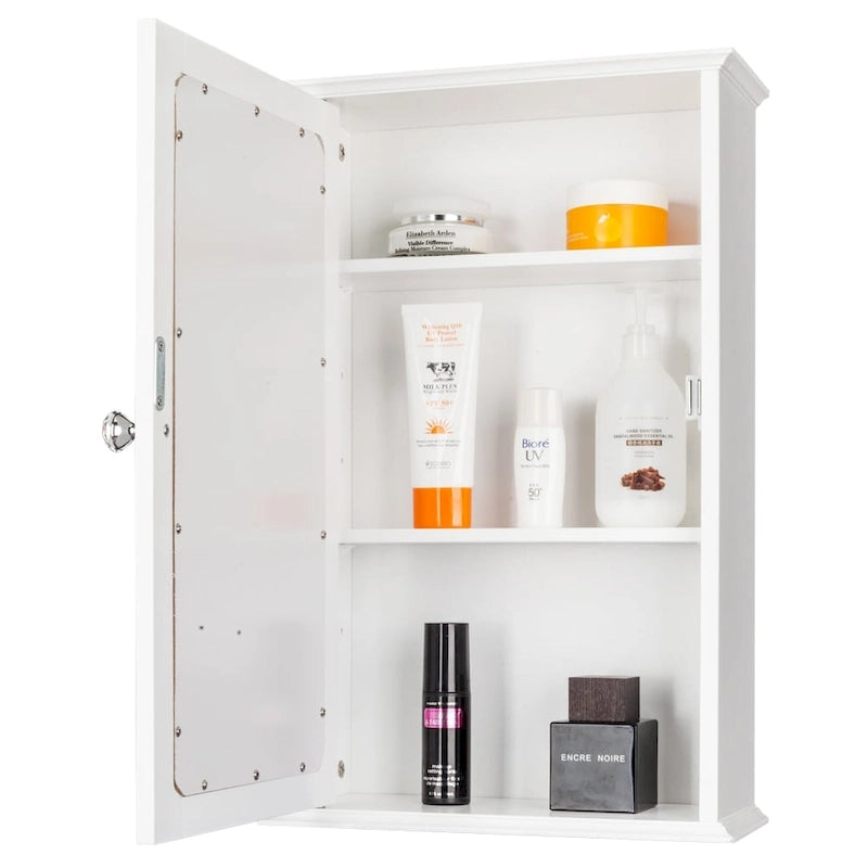 Armoire murale de salle de bain à porte simple avec miroir et étagère, coloris blanc