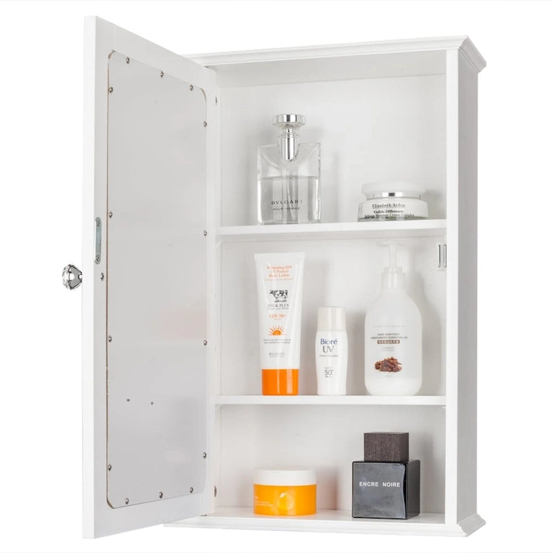 Armoire murale de salle de bain à porte simple avec miroir et étagère, coloris blanc