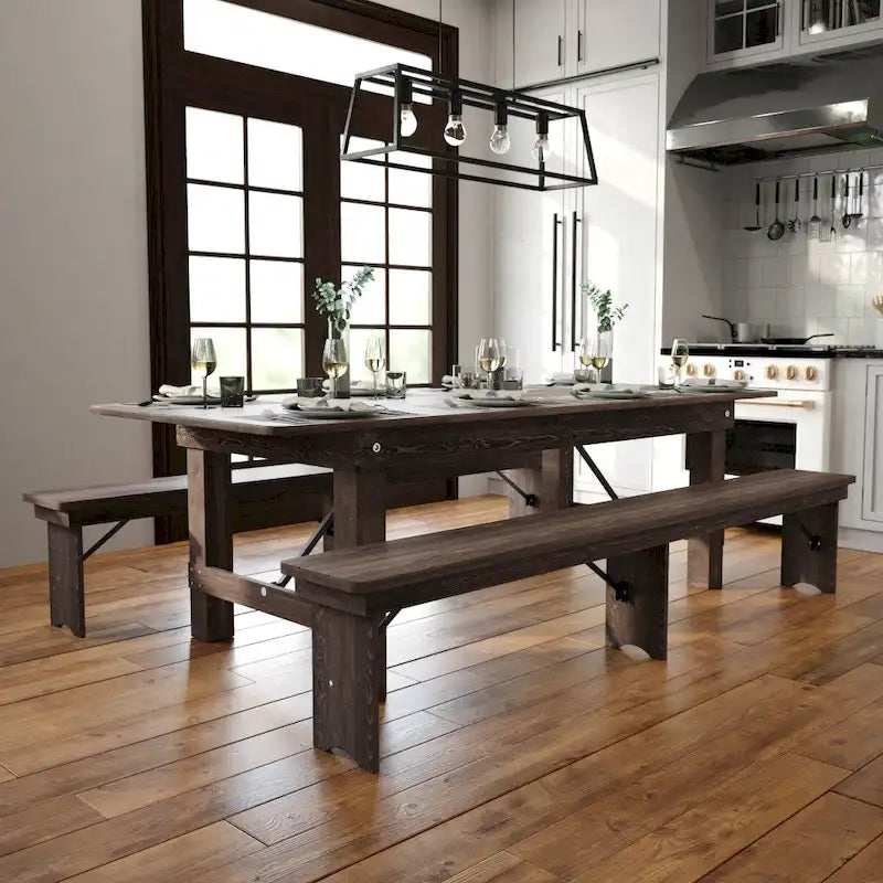 Table de ferme pliante rectangulaire en pin massif rustique antique de 8' x 40 - 96P x 40L x 30H