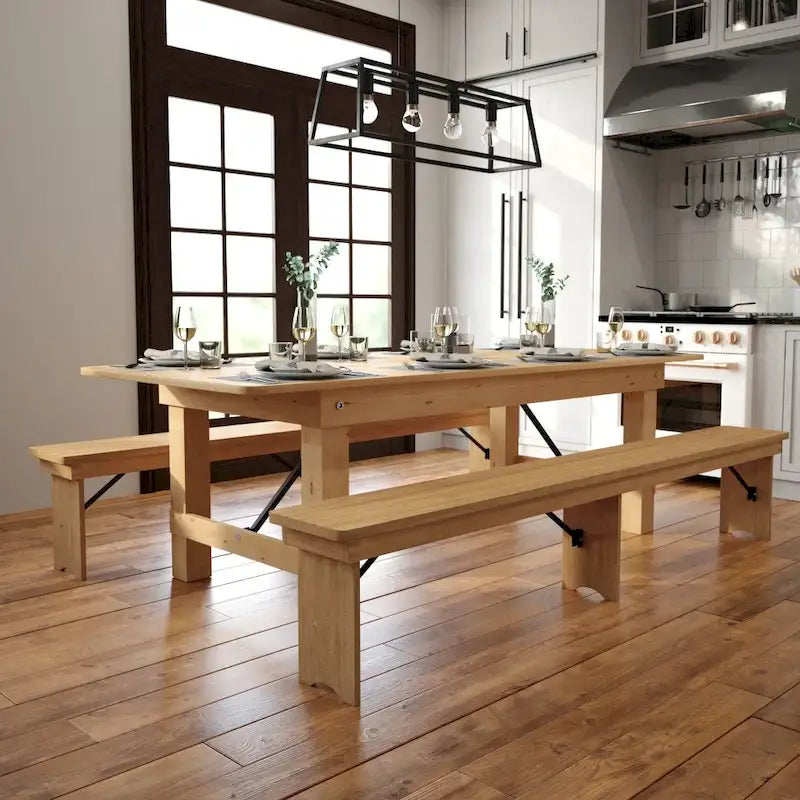 Table de ferme pliante rectangulaire en pin massif rustique antique de 8' x 40 - 96P x 40L x 30H