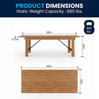 Table de ferme pliante rectangulaire en pin massif rustique antique de 8' x 40 - 96P x 40L x 30H