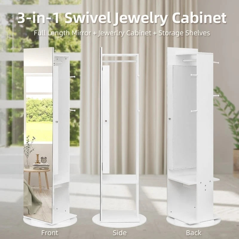 Miroir-armoire à bijoux pleine longueur 360° avec portemanteau – S.O.