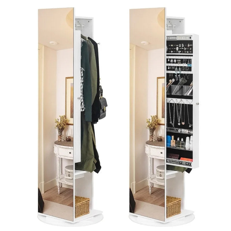 Miroir-armoire à bijoux pleine longueur 360° avec portemanteau – S.O.