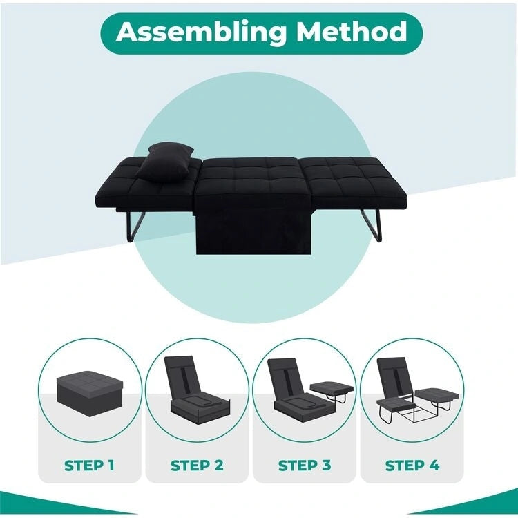 Lit convertible, Lit ottoman multifonction 4 en 1, Fauteuil-lit en lin respirant, Canapé-lit convertible