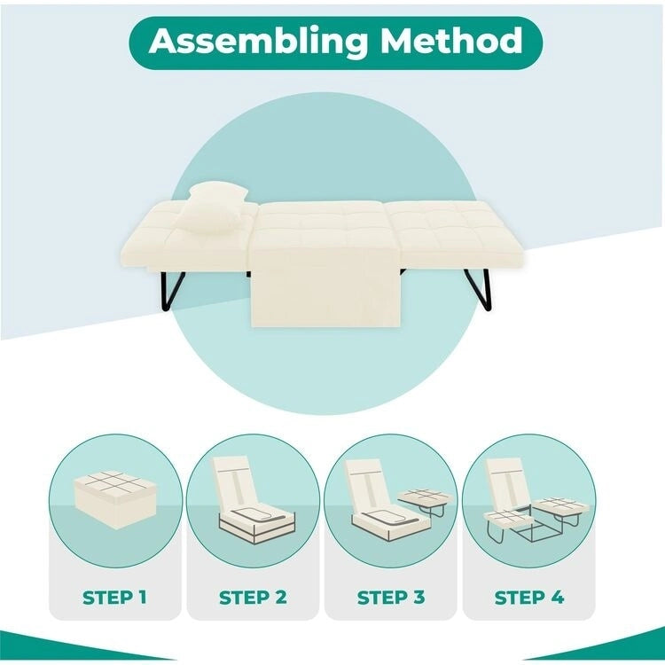 Lit convertible, Lit ottoman multifonction 4 en 1, Fauteuil-lit en lin respirant, Canapé-lit convertible