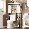 Étagère de rangement de 61 po pour dessus de toilette avec porte coulissante de style rustique et base en métal
