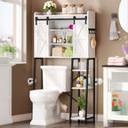 Étagère de rangement de 61 po pour dessus de toilette avec porte coulissante de style rustique et base en métal