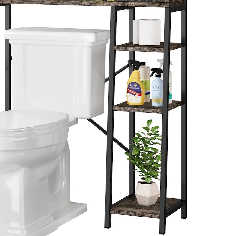 Étagère de rangement de 61 po pour dessus de toilette avec porte coulissante de style rustique et base en métal