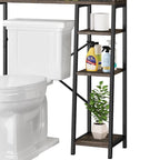 Étagère de rangement de 61 po pour dessus de toilette avec porte coulissante de style rustique et base en métal