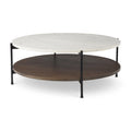 Table basse ronde Larkin à deux niveaux avec plateau en marbre blanc et bois massif