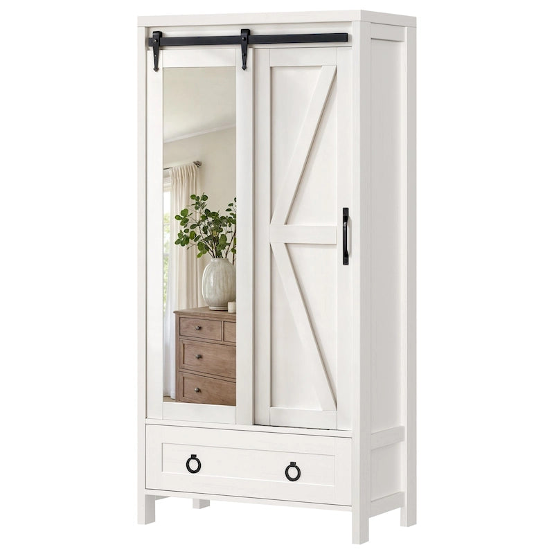 Armoire de rangement haute et large avec portes et miroir pleine longueur pour salle de bain