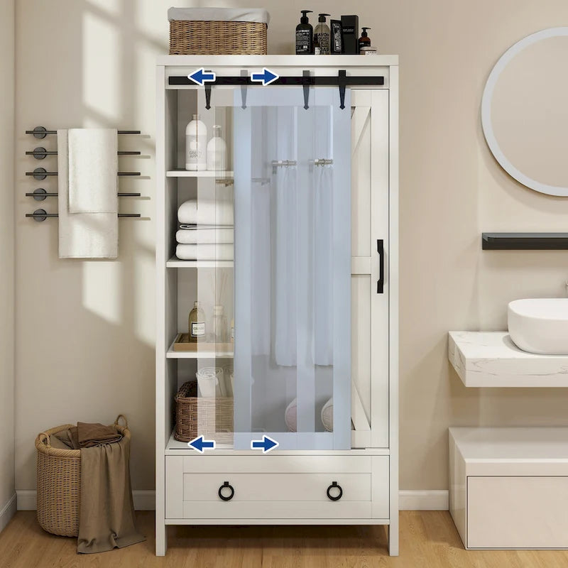 Armoire de rangement haute et large avec portes et miroir pleine longueur pour salle de bain
