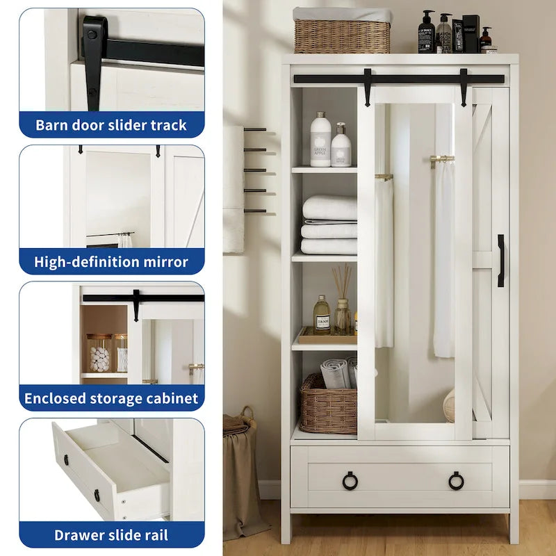 Armoire de rangement haute et large avec portes et miroir pleine longueur pour salle de bain